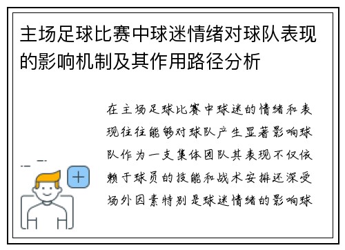 主场足球比赛中球迷情绪对球队表现的影响机制及其作用路径分析 主场足球比赛中球迷情绪对球队表现的影响机制及其作用路径分析